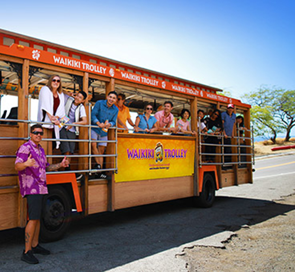 Guests aboard the Waikiki Trolley